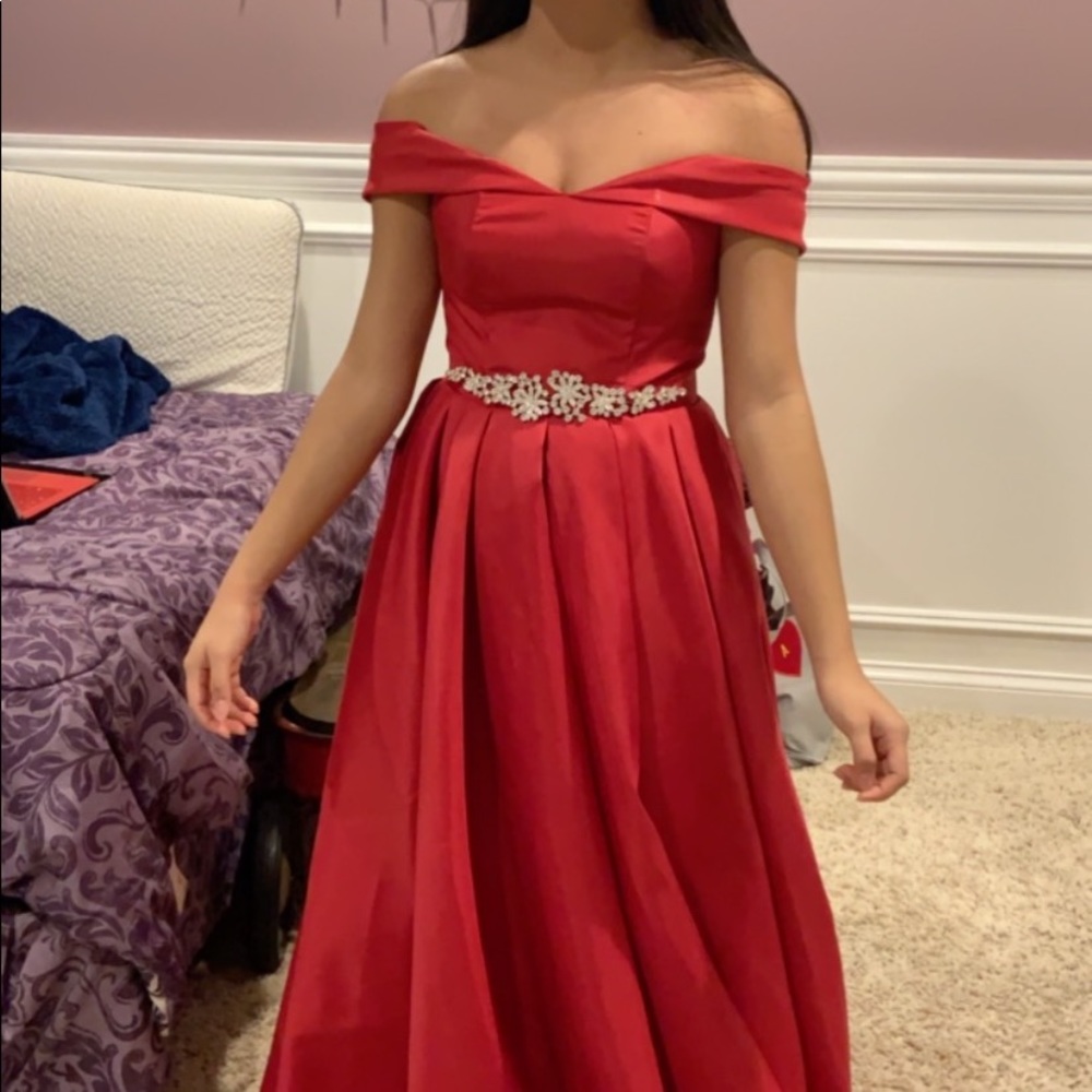 Pink/Red Off the Shoulder Prom Dress
